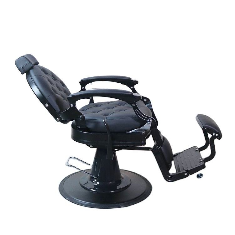 Barber chair in side profile showing recline mechanism