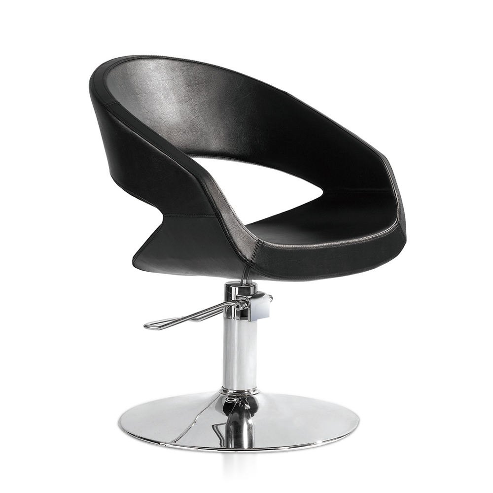 Modern black styling chair with chrome disc base