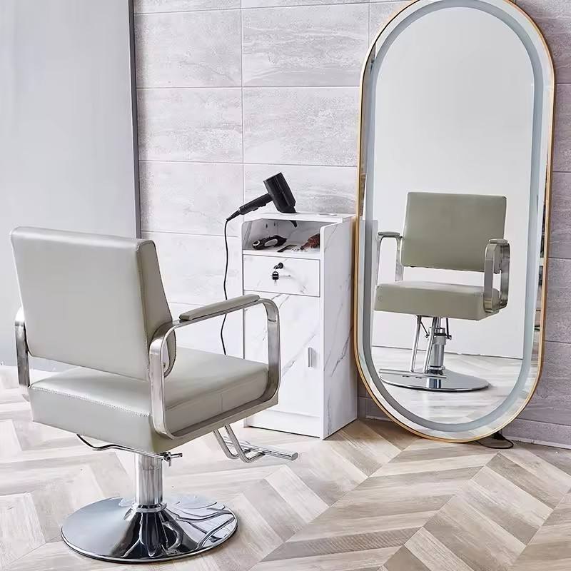 Cream styling chair in front of an LED mirror station