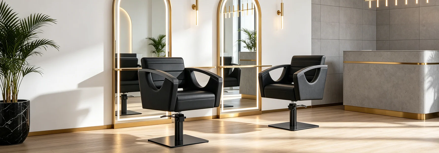 Two branded styling chairs in a salon interior
